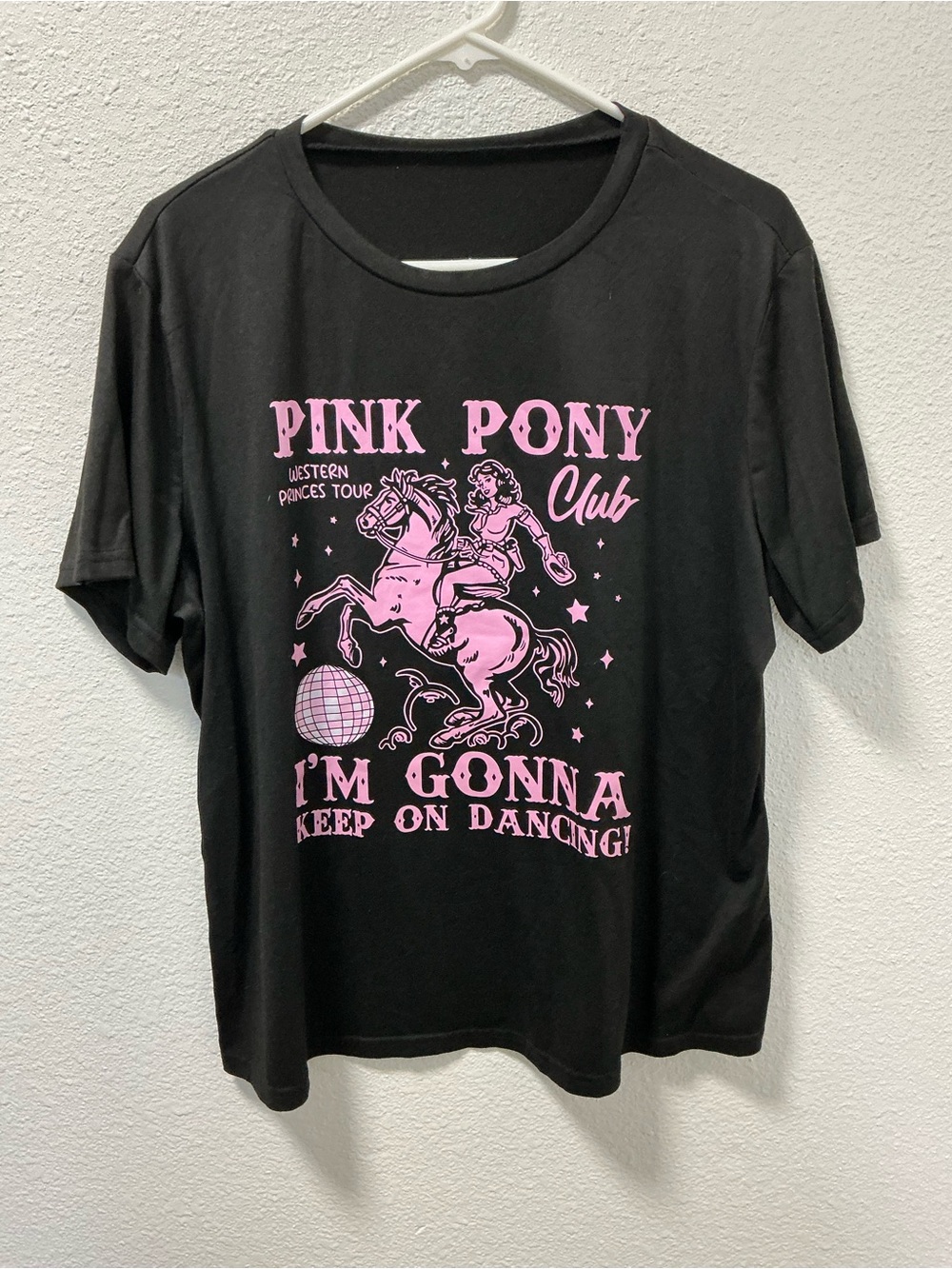 Chappell Roan Pink Pony Club Graphic Short T Shirt Black Fits XL Boxy Western
